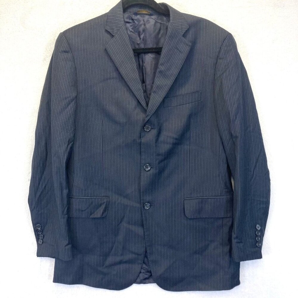 Brooks Brothers 1818‎ Regent Suit Jacket Size 40 100% Wool Black Pinstripe 40R